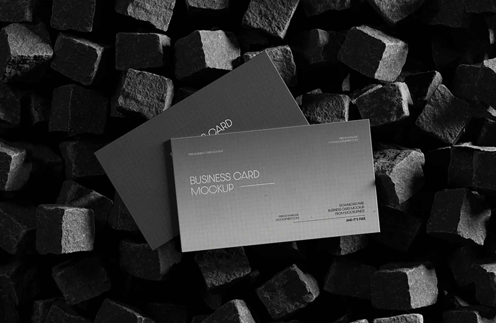 Free Business Card on Stone Cube Mockup Simple and Realistic PSD Template