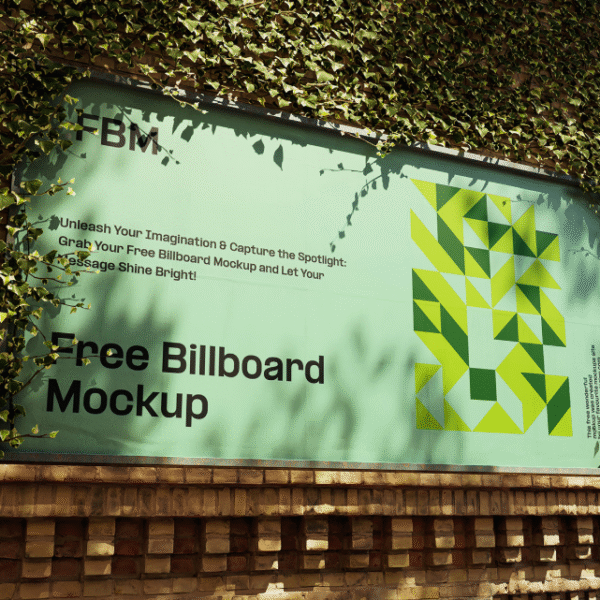 Free Ivy Covered Billboard Mockup  Realistic Outdoor Advertising PSD Template