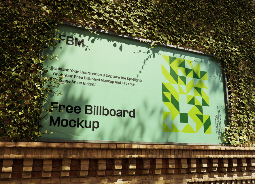 Free Ivy Covered Billboard Mockup  Realistic Outdoor Advertising PSD Template