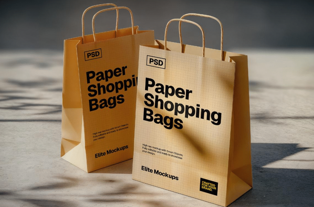 Free Paper Shopping Bag Mockup  Outdoor Scene