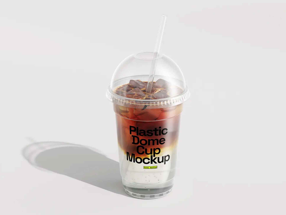 Free Plastic Dome Cup Mockup with Straw