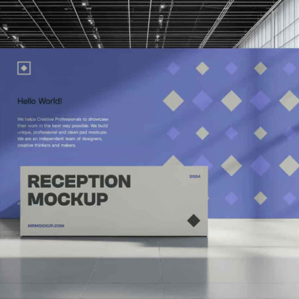Free Reception in the Modern Building Mockup Realistic Interior Branding PSD Template