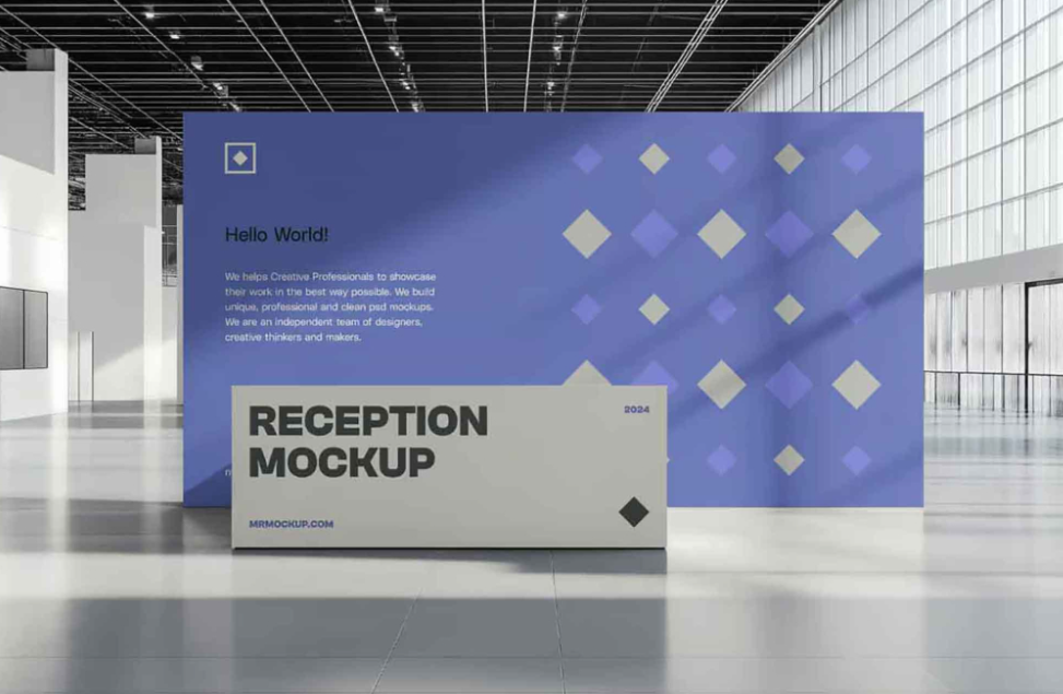 Free Reception in the Modern Building Mockup Realistic Interior Branding PSD Template