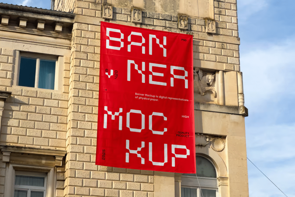 Banner on Old Building Mockup