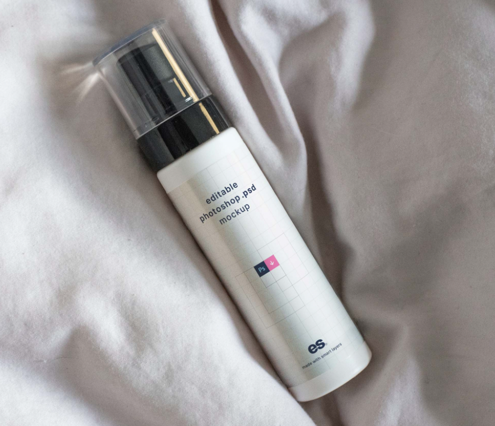 Free Foam Bottle Mockup on Fabric (HighResolution PSD Template)