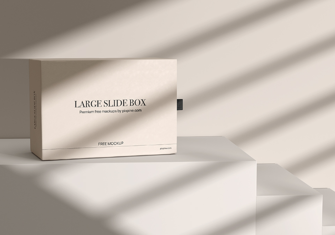 Free Large Slide Box Packaging Mockup for Professional Design Presentations