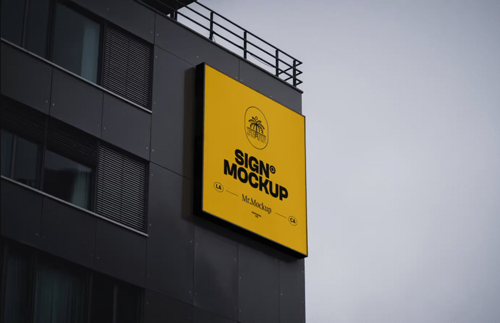 Free Sign on Building Mockup  Realistic Branding Presentation