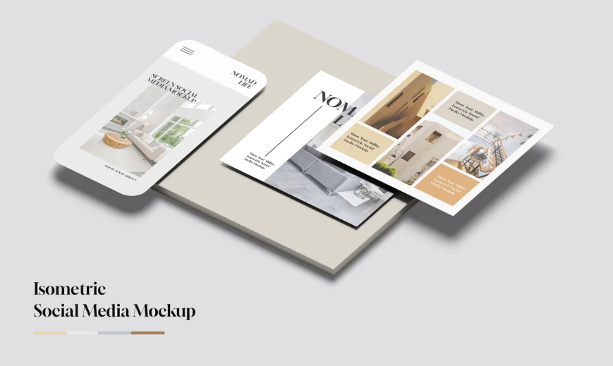 Isometric Social Media Mockup Showcase Your Designs with Realistic Style