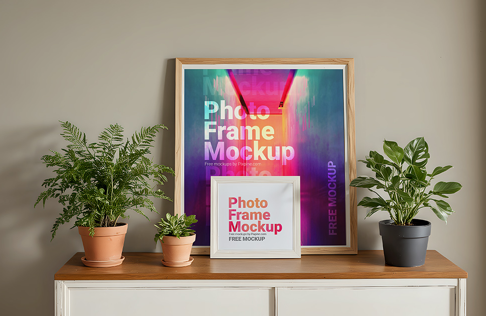 Mockup of Two Wooden Photo Frames 