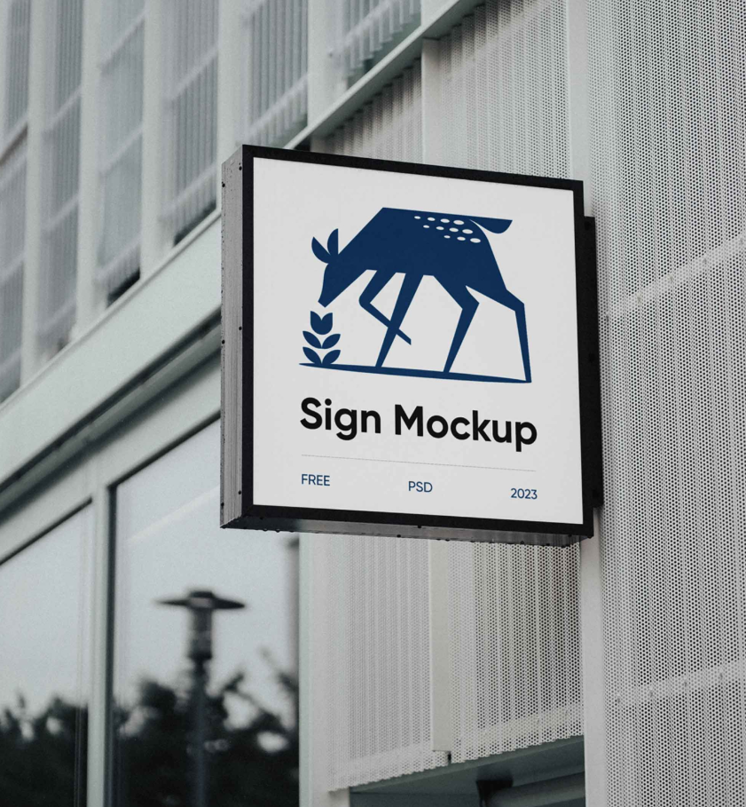 Square Sign Mockup Realistic PSD Template for Branding and Outdoor Signage Design