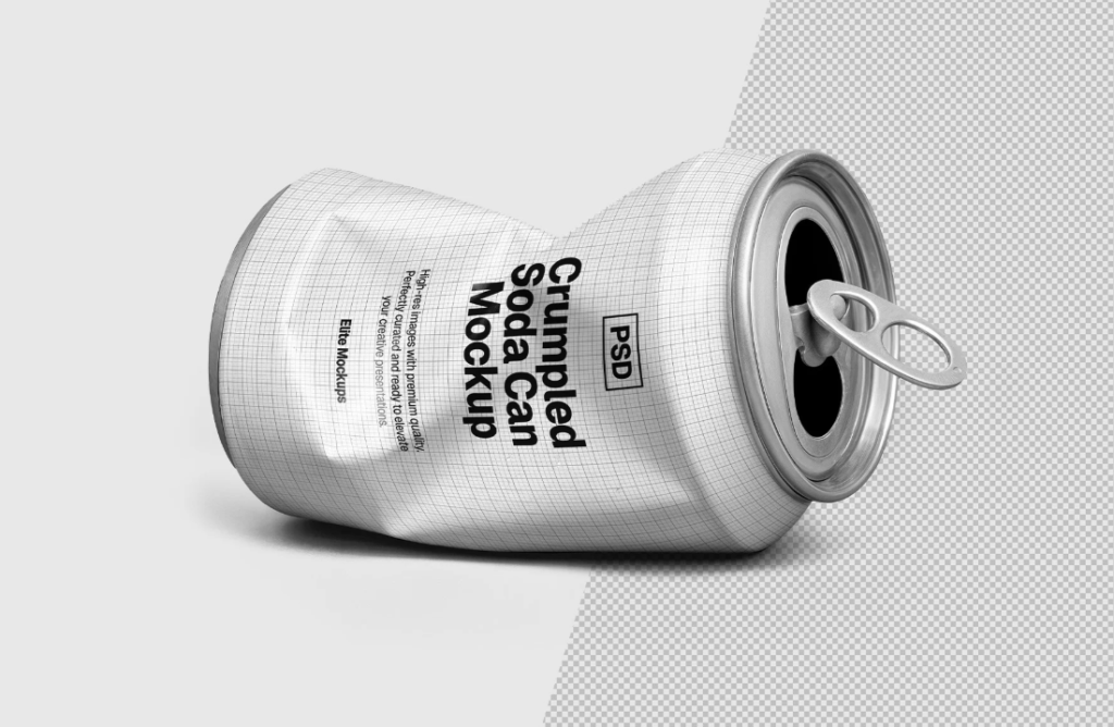 Crumpled Soda Can Mockup Photoshop PSD