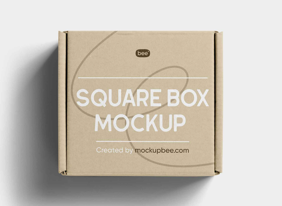 Flap Square Box Mockup Cardboard Packaging