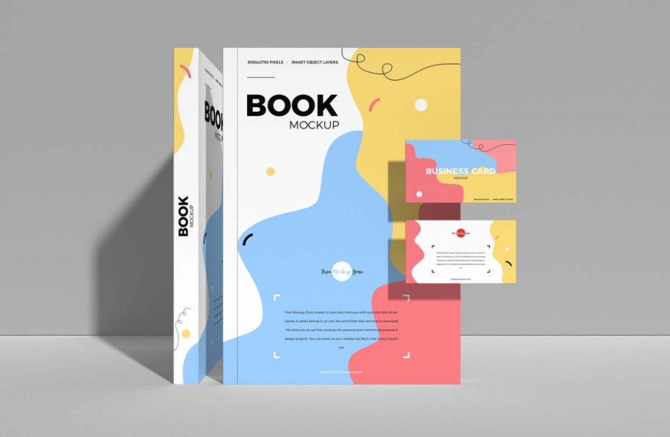 Free Book with Business Card Mockup (PSD)