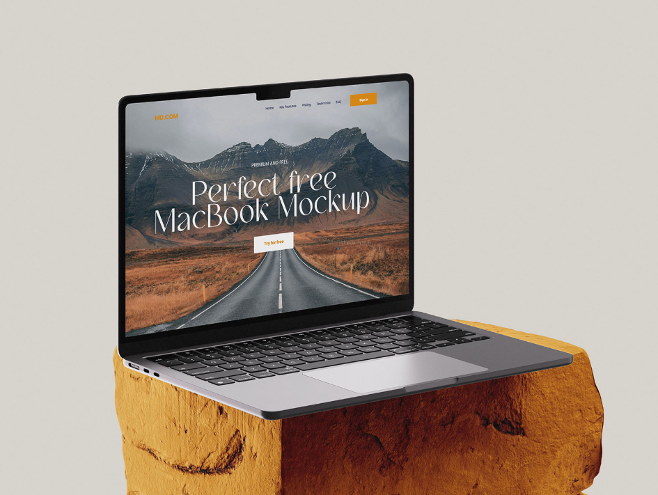 MacBook Mockup on Stone Pedestal