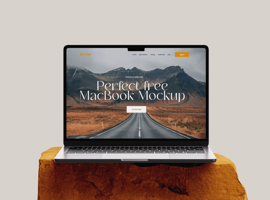 MacBook Mockup on Stone Pedestal