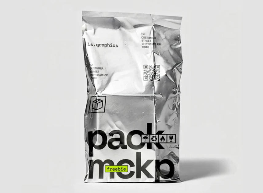 Metallic Package Mockup with Realistic Crumpled Texture