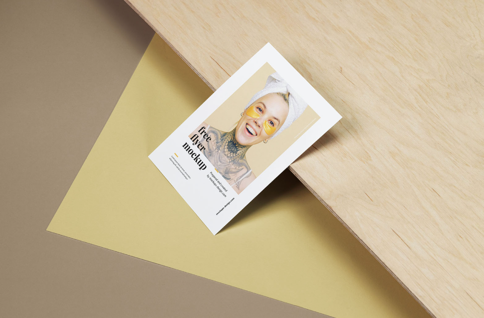 Simple A6 Flyer Mockup with Natural Wood Scene