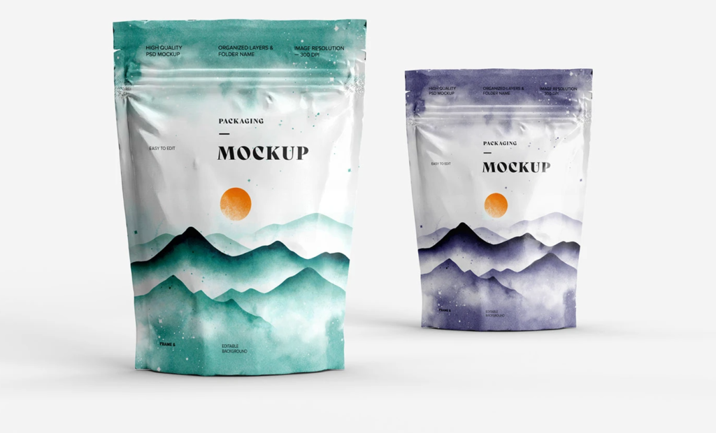 Stand Up Pouch Mockup Multi View Photorealistic Packaging