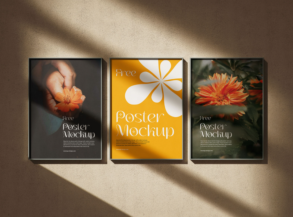 Thin Poster Frames Wall Mockup