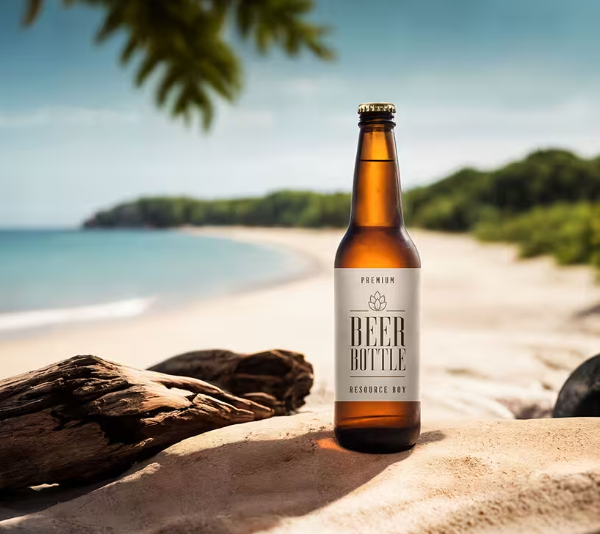 Beer Bottle on the Beach  Free Mockup