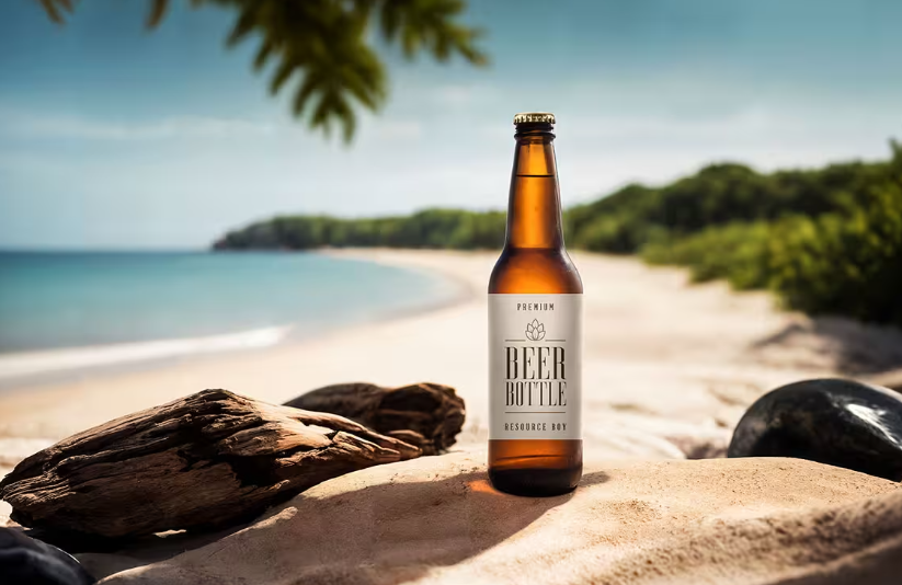 Beer Bottle on the Beach  Free Mockup