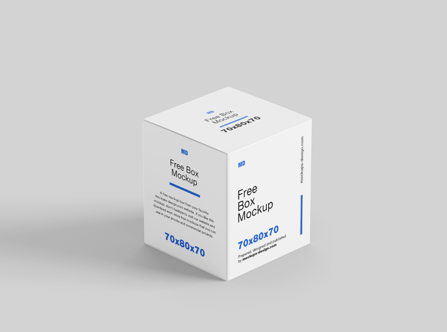 Box Mockup PSD 70x80x70 mm Packaging for cosmetics Food & Pharma