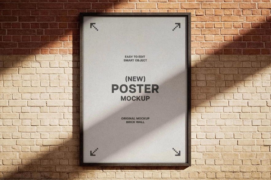 Brick Wall Framed Poster Mockup