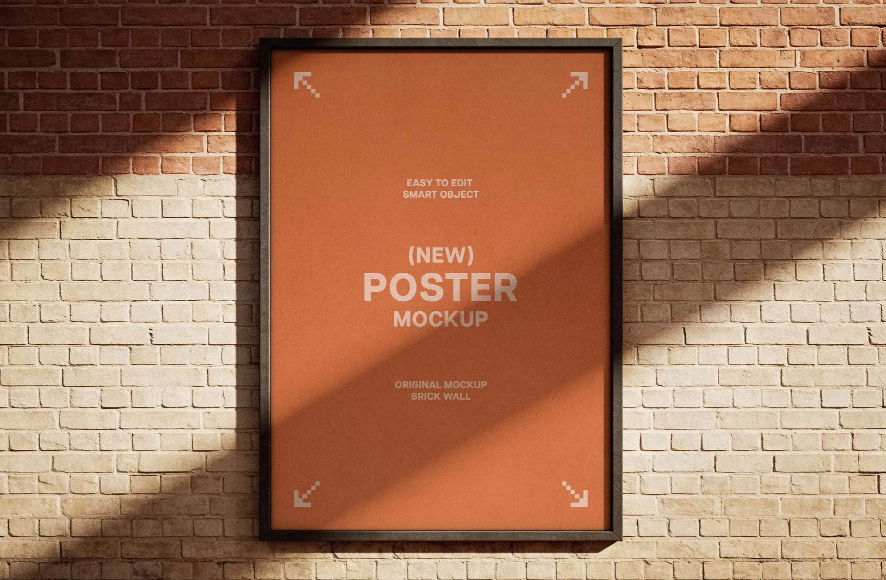 Brick Wall Framed Poster Mockup