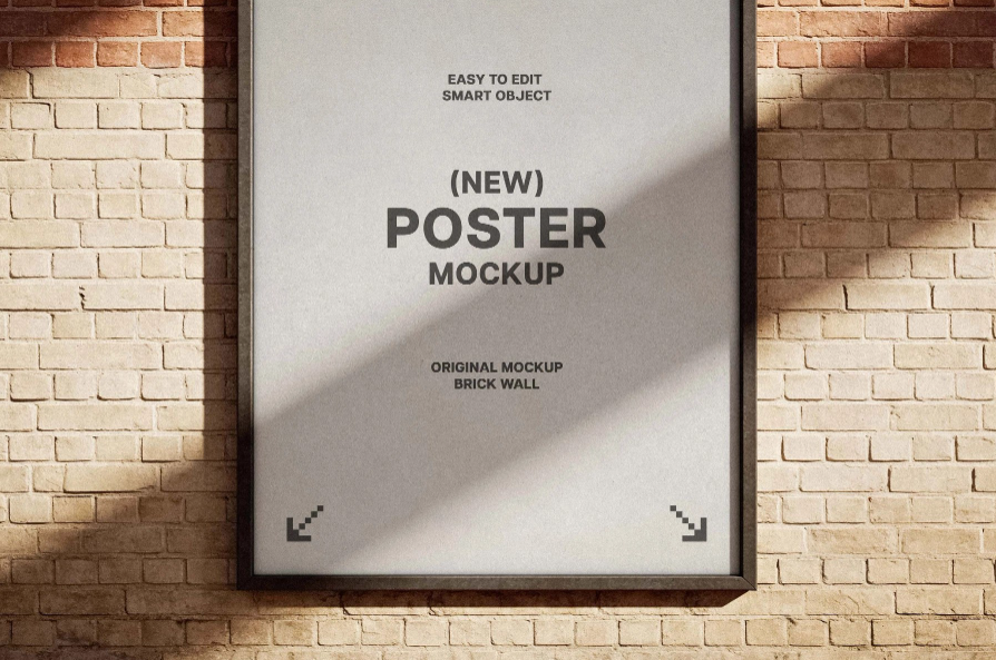 Brick Wall Framed Poster Mockup
