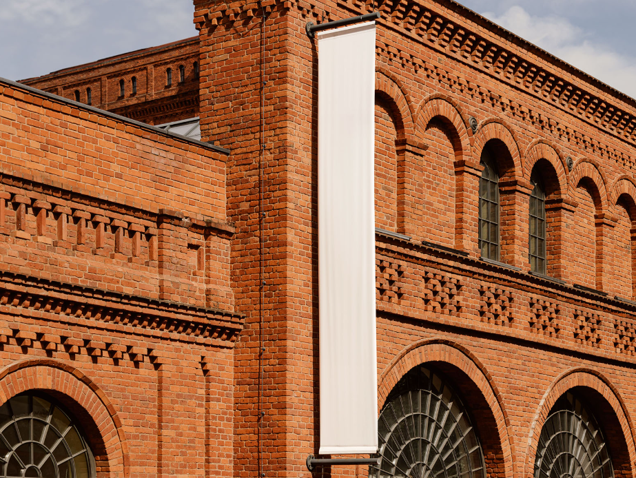 Brick Wall Mounted Flag Mockup Strength Redefined