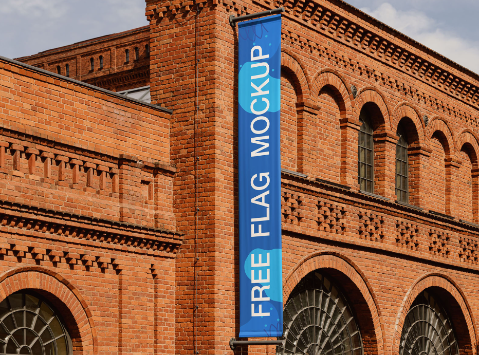 Brick Wall Mounted Flag Mockup Strength Redefined
