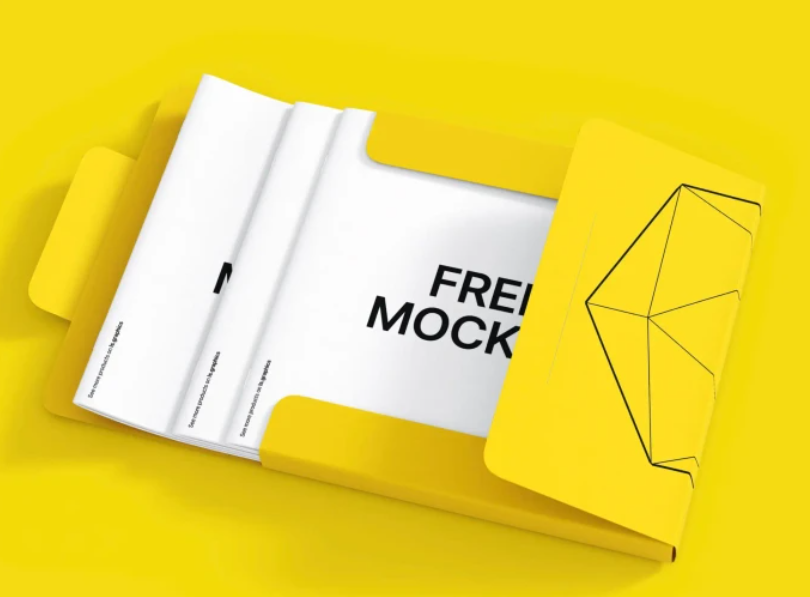 Cardboard Folder and Brochures Free Mockup