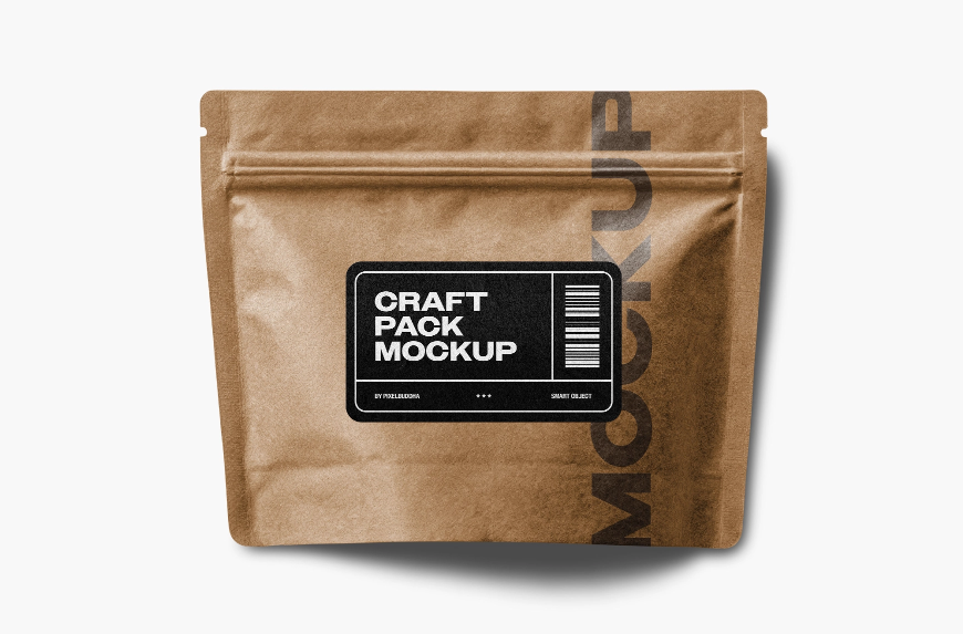 Craft Package Bag Mockup Minimal Kraft Pouch Presentation