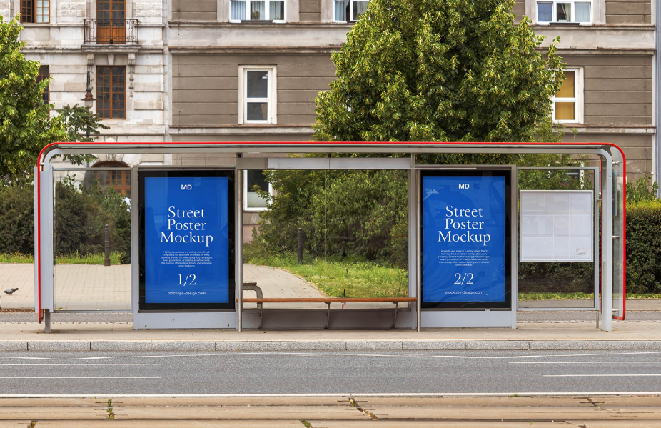 Dual Bus Stop Posters Mockup Impact Side by Side