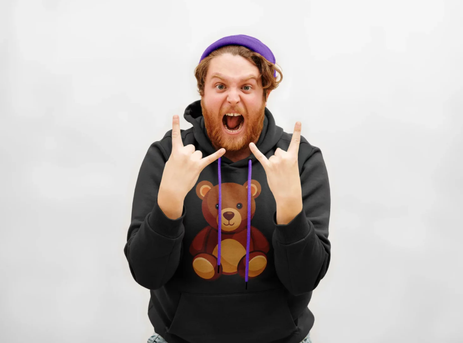 Emotional Man Wearing Hoodie Mockup