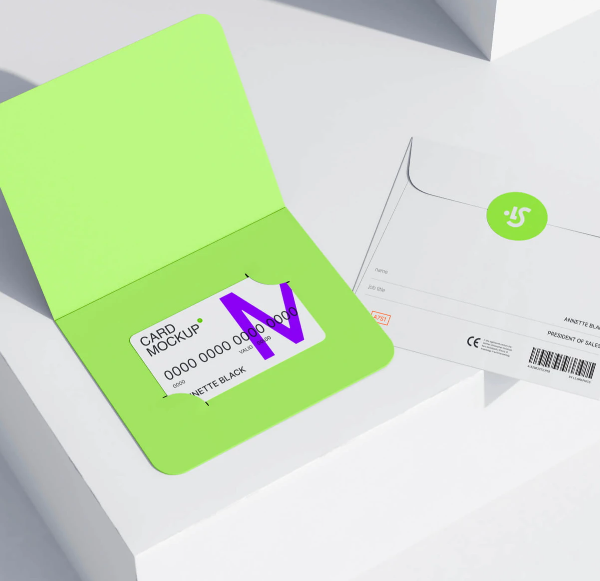 Free Card and Envelope Mockup on Geometric Surface