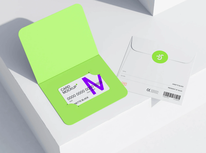 Free Card and Envelope Mockup on Geometric Surface