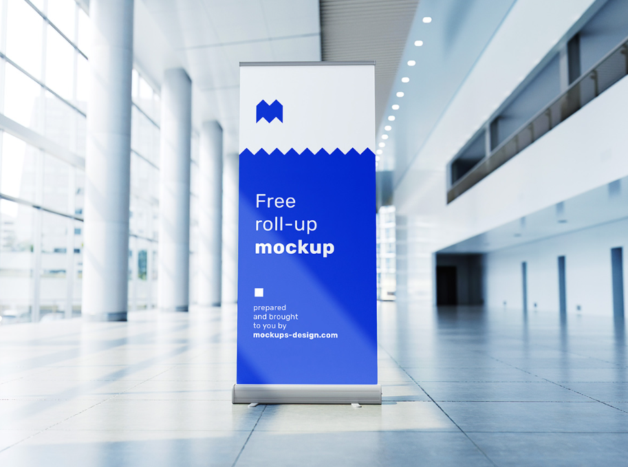 Free Roll Up Mockup 3 Angle Exhibition Hall Mastery