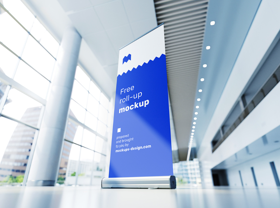 Free Roll Up Mockup 3 Angle Exhibition Hall Mastery