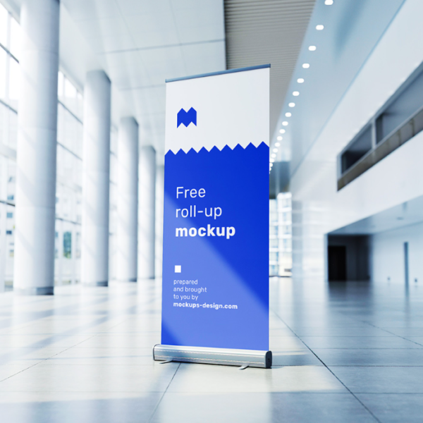 Free Roll Up Mockup 3 Angle Exhibition Hall Mastery