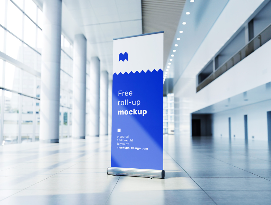 Free Roll Up Mockup 3 Angle Exhibition Hall Mastery