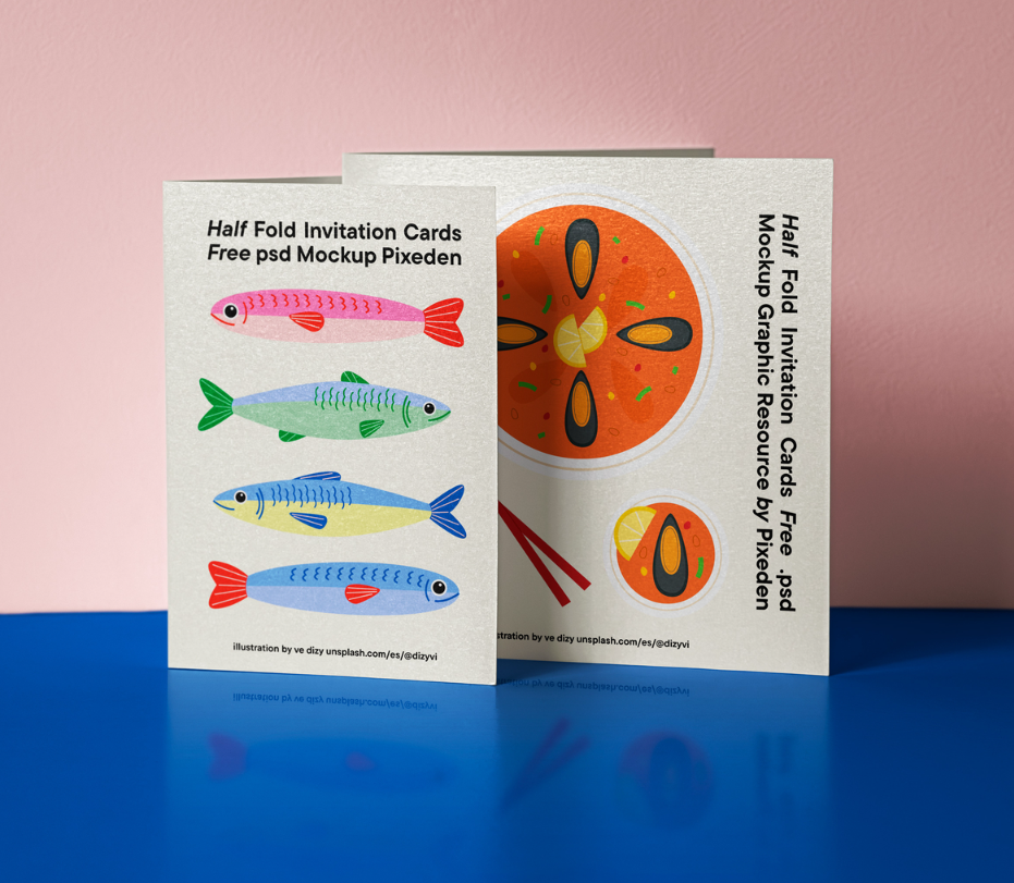 Half Fold Invitation cards Free PSD Mockup