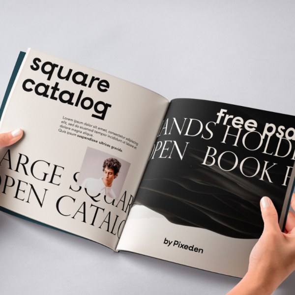 Hand Holding Square Catalog PSD Mockup
