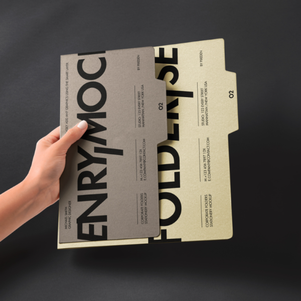 Hand Holding Stationery PSD Folder Set Mockup