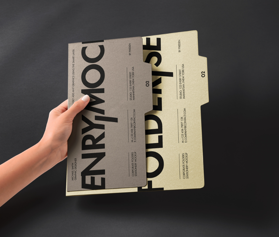 Hand Holding Stationery PSD Folder Set Mockup