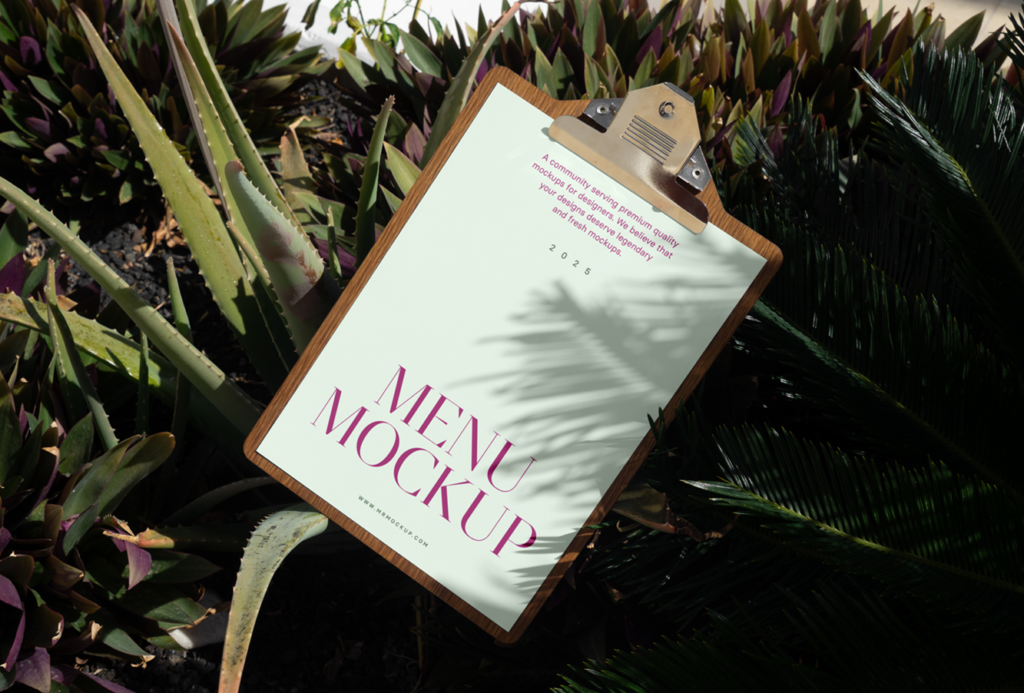 Laying Menu Between Flowers Mockup Artistic Presentation