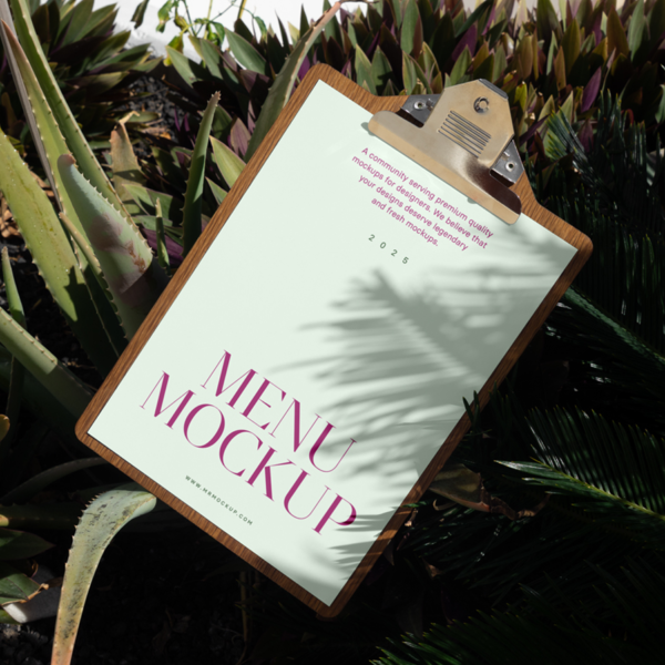 Laying Menu Between Flowers Mockup Artistic Presentation