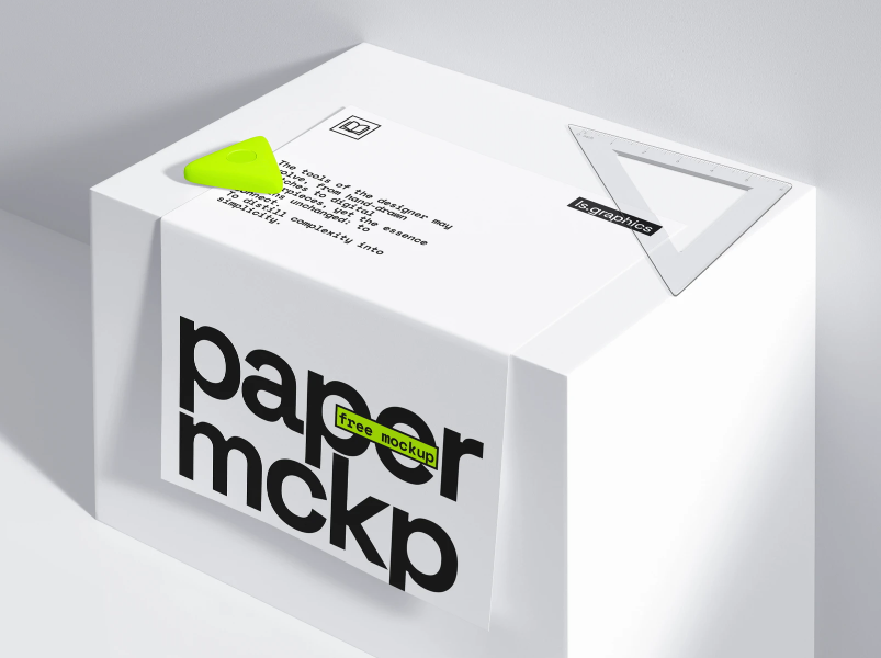 Paper Mockup on White Box with Rulers