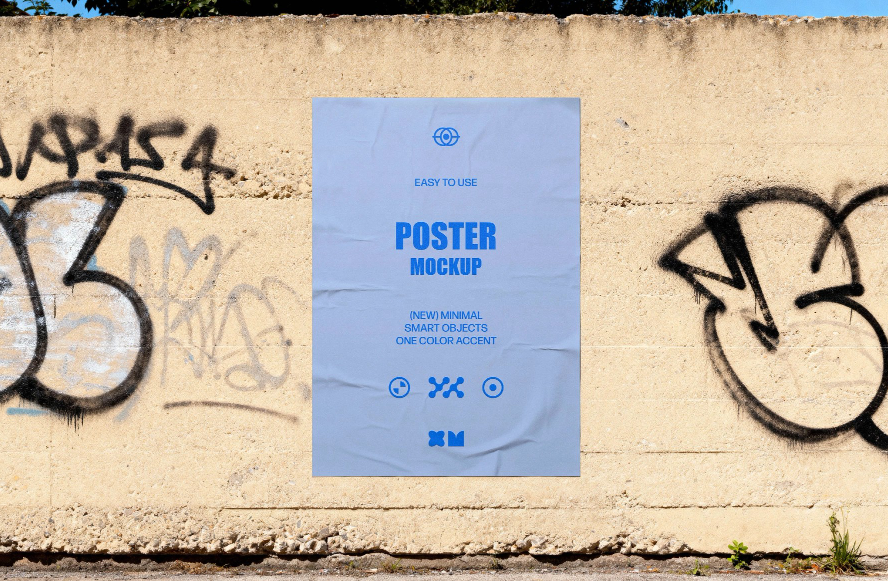 Paper Poster Mockup on Graffiti Wall
