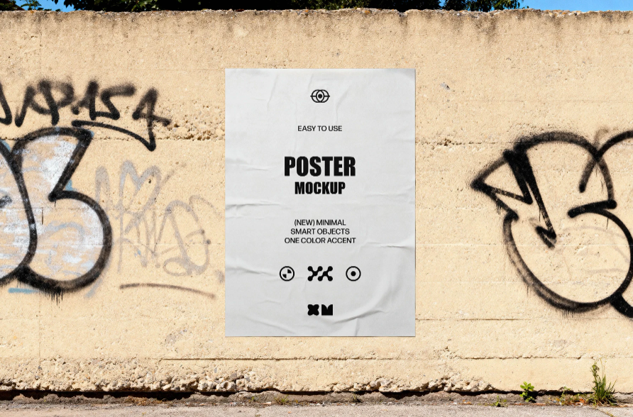 Paper Poster Mockup on Graffiti Wall